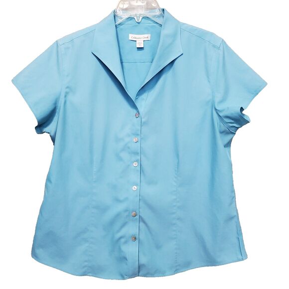 Coldwater Creek Cotton Blue Short Sleeve Button-Up Shirt Size PL Petite (14-16) - Picture 1 of 6